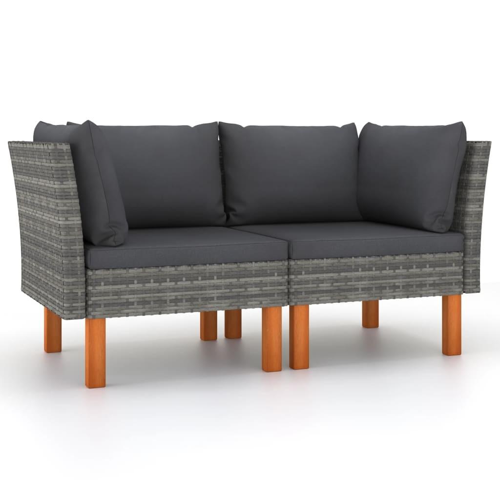 Hjørnedele til sofa 2 stk. polyrattan og massivt eukalyptustræ