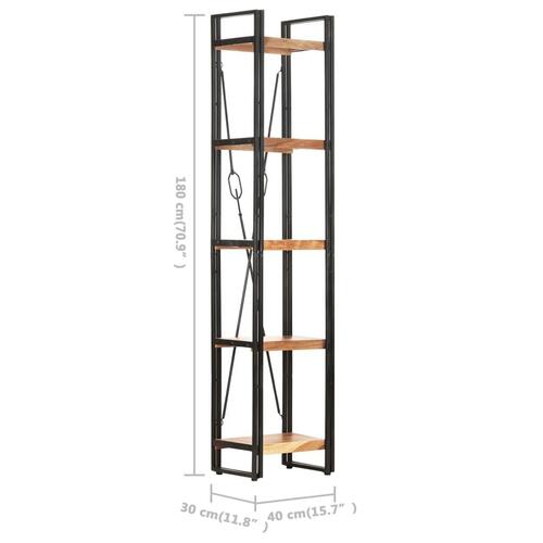 Bogreol med 5 hylder 40x30x180 cm massivt akacietræ