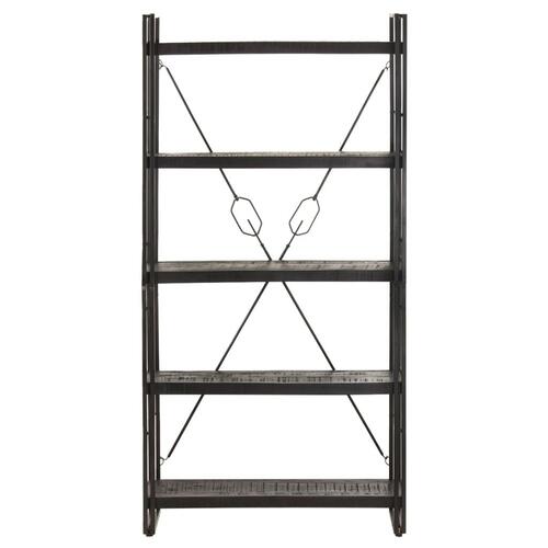 Bogreol med 5 hylder 90x30x180 cm massivt mangotræ