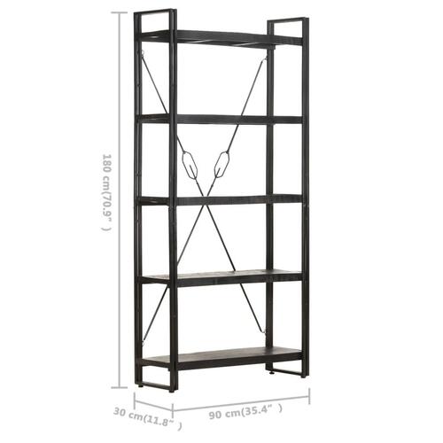 Bogreol med 5 hylder 90x30x180 cm massivt mangotræ