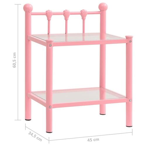 Sengeskabe 2 stk. metal og glas pink og transparent