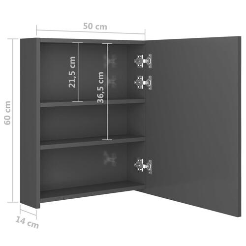 Badeværelsesskab med spejl + LED-lys 50x14x60 cm skinnende grå