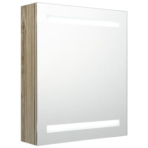 Badeværelsesskab med spejl + LED-lys 50x14x60 cm egetræsfarve