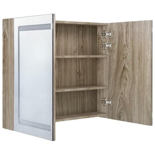 Badeværelsesskab med spejl + LED-lys 80x12x68 cm egetræsfarvet