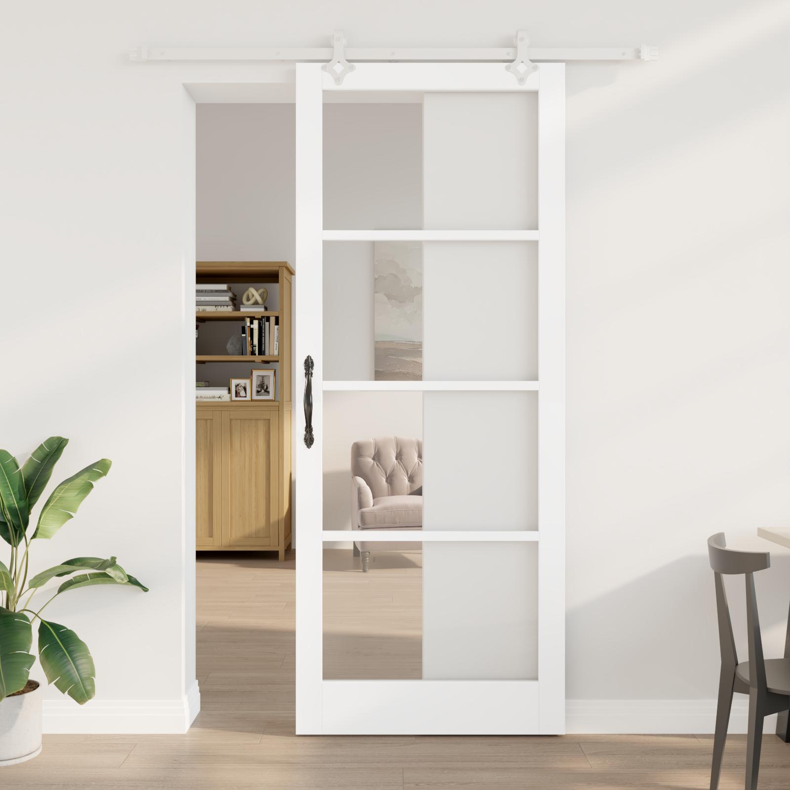Skydedør hvid 93 × 232 cm - massivt fyrretræ og glas billede
