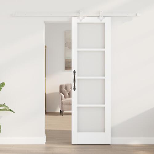 Skydedør med hardware sæt hvid 61x198.5 cm massiv fyrretræ, indendørs dør med glas 'ORKDAL'hvid 61x198.5x4 cm