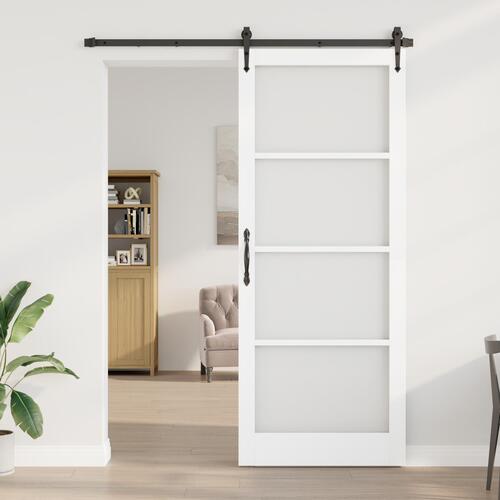 Skydedør med hardware sæt Hvid 93x232 cm Solid fyrretræ, Indvendig dør med glas 'ORKDAL'Hvid 93x232x4 cm