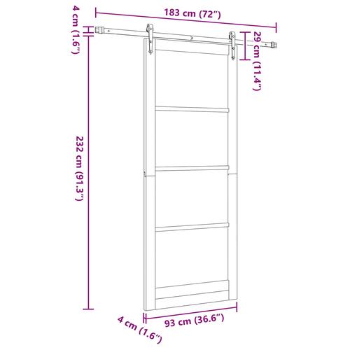 Skydedør med hardware sæt Hvid 93x232 cm Solid fyrretræ, Indvendig dør med glas 'ORKDAL'Hvid 93x232x4 cm