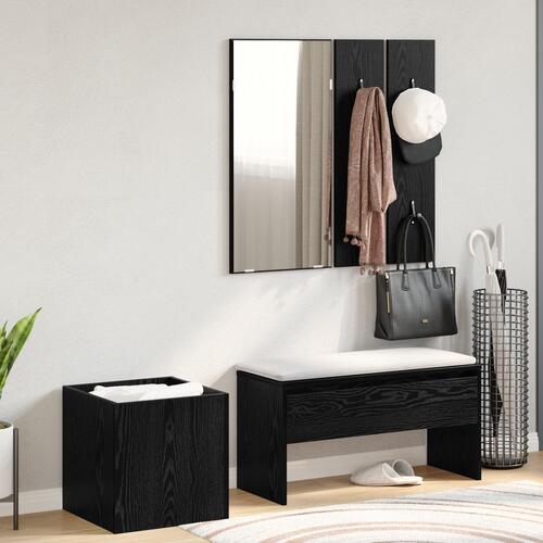 Entrémøbel Sæt Sort Eg Samlet Træ, Entrémøbel Sæt i Sort Eg Samlet Træ, Planterboks Sort Eg 40x40x40 cm Samlet Træ