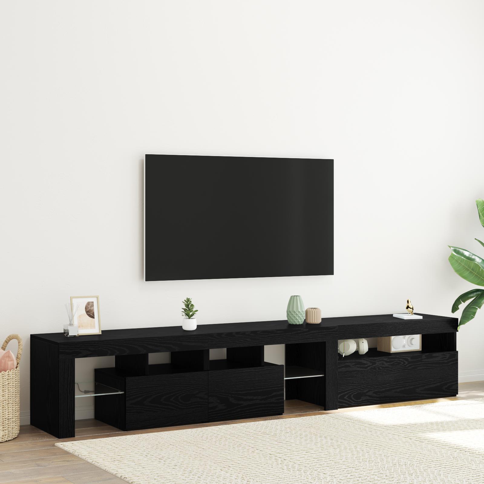 TV Skabe 2 stk med LED Lys Sort Eg Konstrueret Træ,  TV Stand med LED Lys - Sort Eg - 75x35x40 cm - lavet af Konstrueret Træ