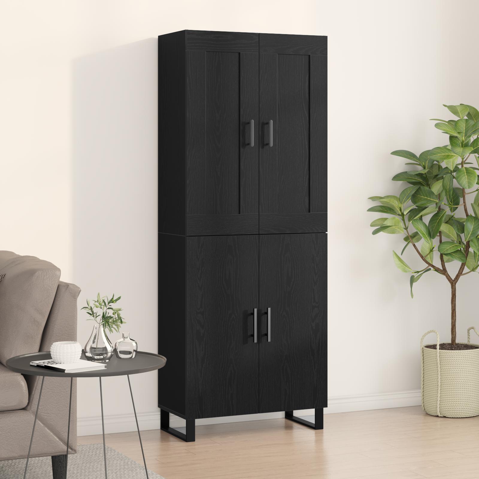 Highboard 2 Dele Sort Eg 69,5 X 34 X 180 Cm Konstrueret Træ