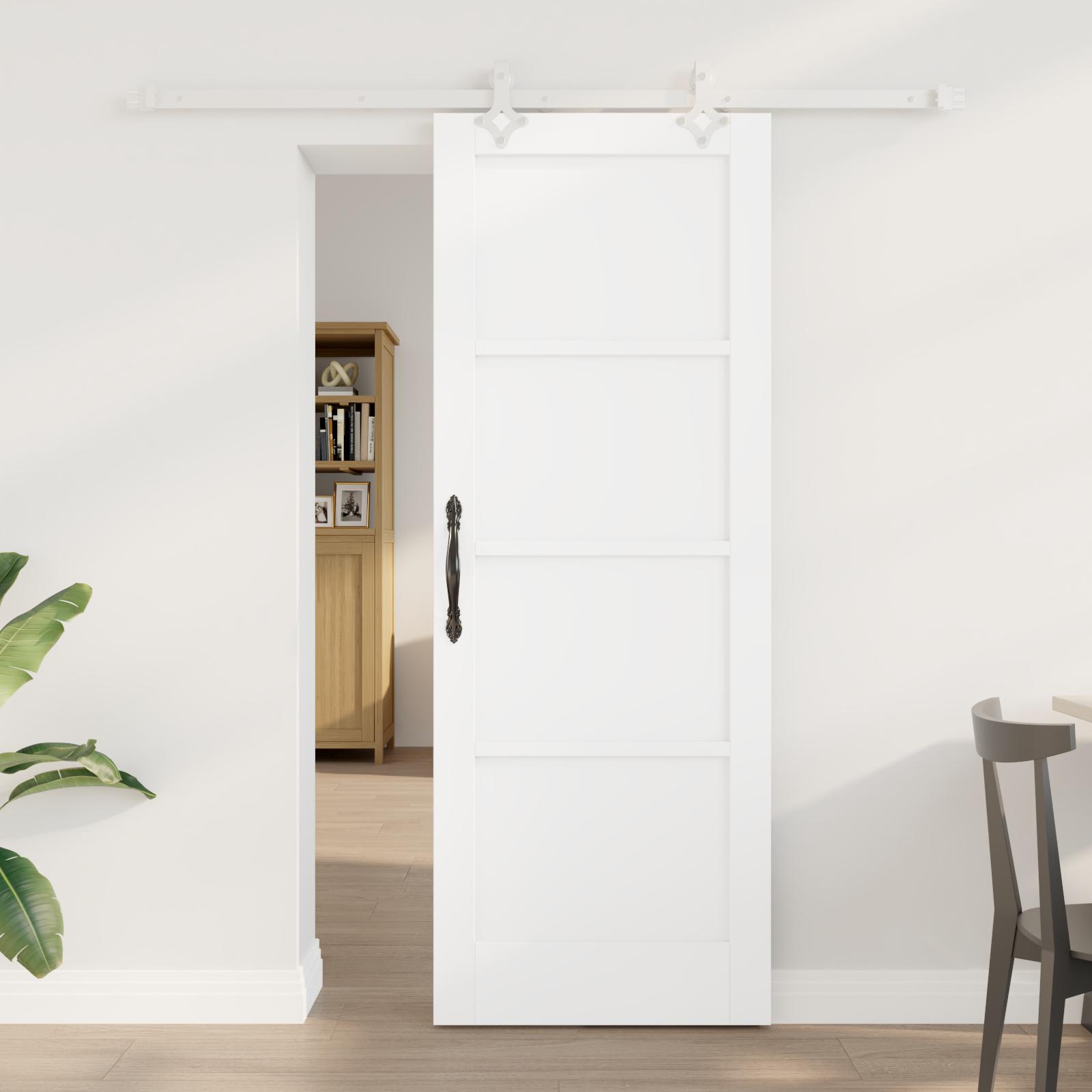 Glidende dør med beslag sæt hvid 73.5x198.5 cm solidt fyrretræ, indvendig dør 'ORKDAL'hvid 73.5x198.5x4 cm solidt fyrretræ