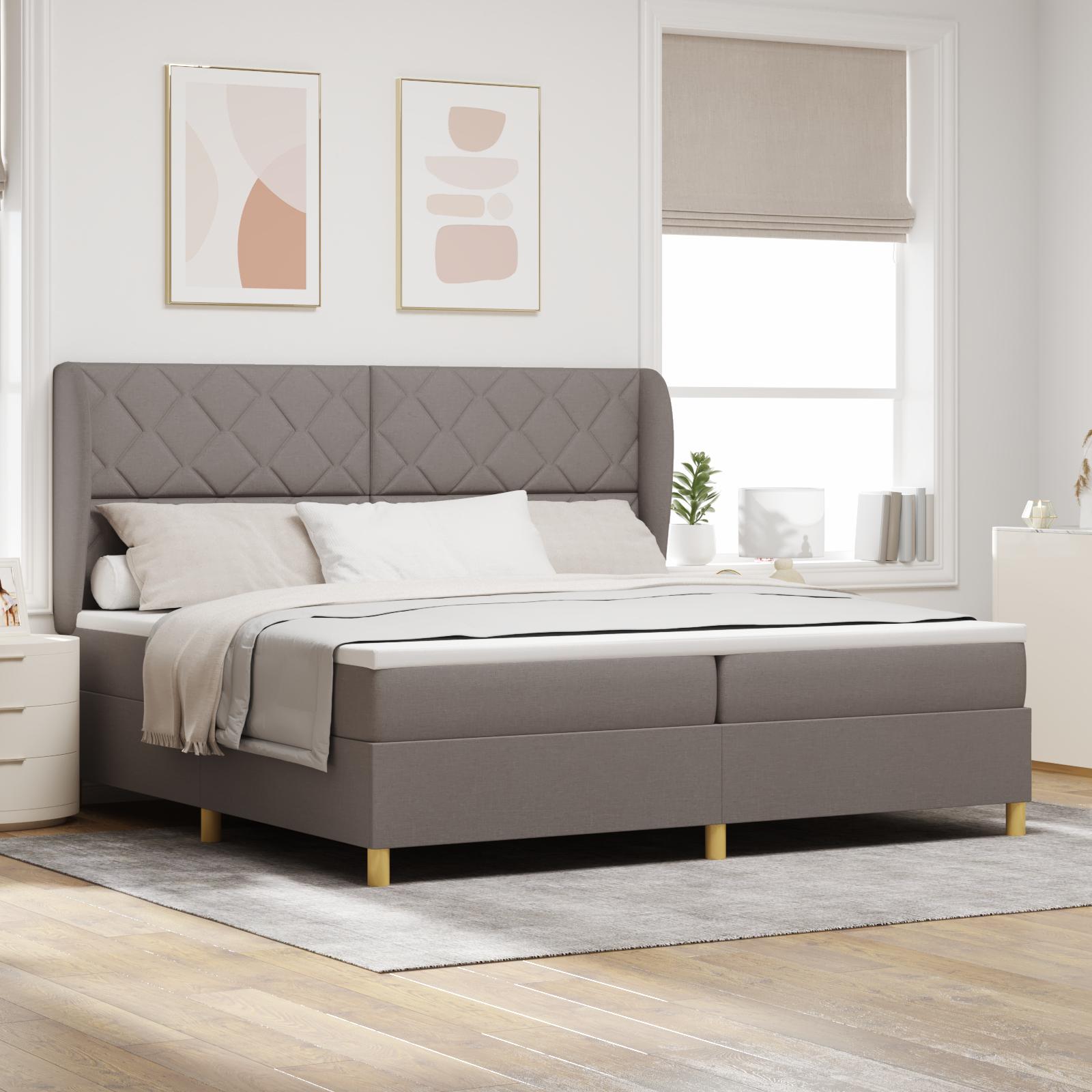 Box Spring Seng med Madras Taupe 200x200 cm Stof