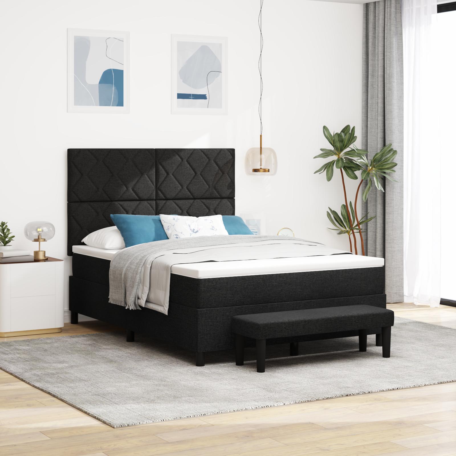 Kontinentalseng med hovedgærde 160 x 200 cm i sort stof