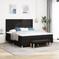 Box Spring Seng Med Madras & Bænk Sort 180x200 cm Stof