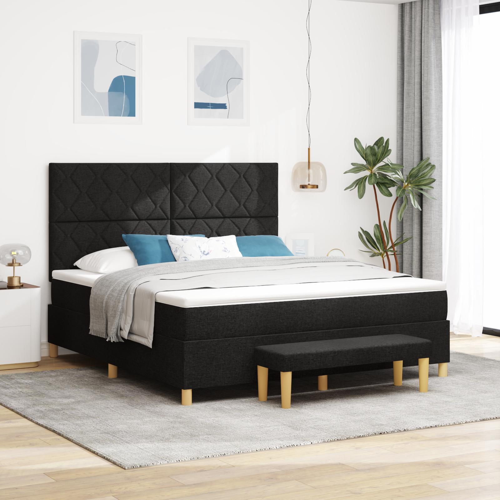 Box Spring Seng Med Madras & Bænk Sort 180x200 cm Stof