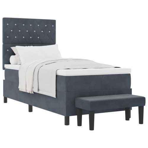 Box Spring Seng med Madras & Bænk Mørkegrå 90x190 cm Velour