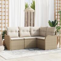 4-delt have sofa sæt med puder beige poly rattan, 2-personers have sofa med puder beige poly rattan