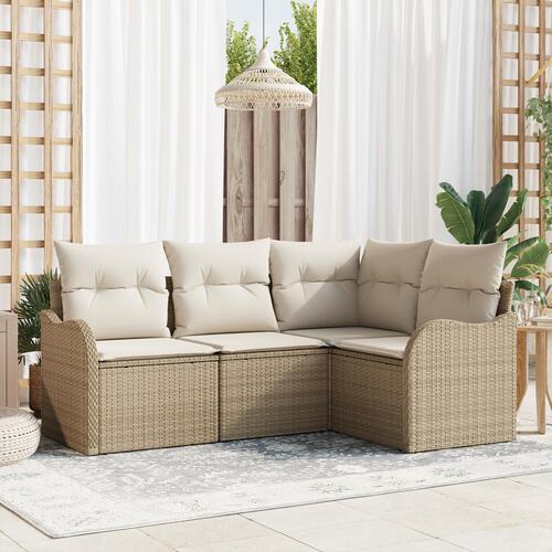 4-delt have sofa sæt med puder beige poly rattan, 2-personers have sofa med puder beige poly rattan
