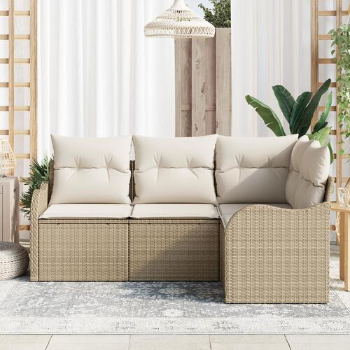 4-delt have sofa sæt med puder beige poly rattan, 2-personers have sofa med puder beige poly rattan