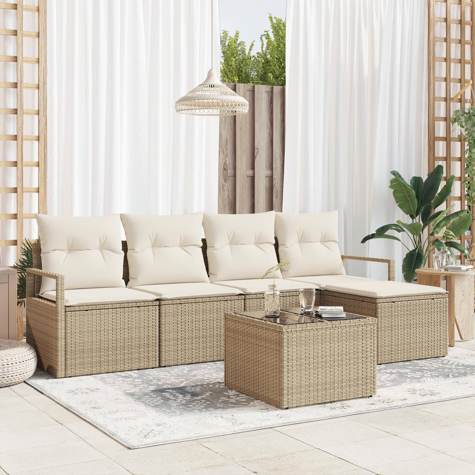 6-delt have sofa sæt med puder brun poly rattan,  2-personers have sofa med puder beige poly rattan