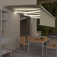 Markise m. gardin + LED 6x3 m manuel betjening cremefarvet