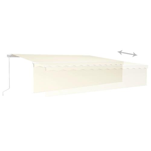 Markise m. gardin + LED 6x3 m manuel betjening cremefarvet