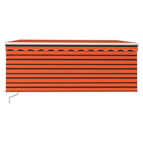 Markise m. gardin + LED 3,5x2,5 m manuel betjening orange/brun
