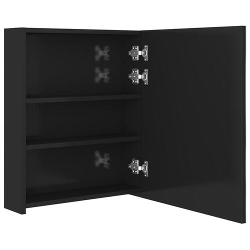 Badeværelsesskab med spejl + LED-lys 50x14x60 cm blank sort