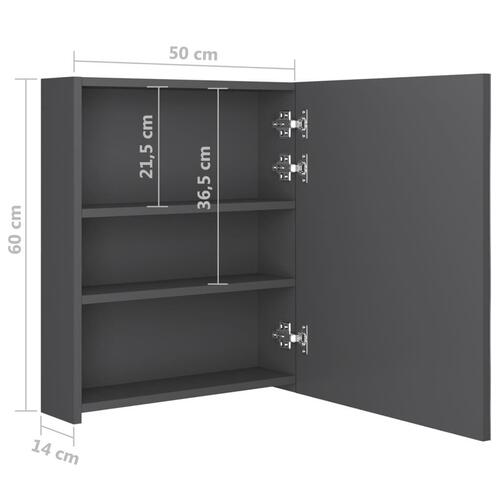 Badeværelsesskab med spejl + LED-lys 50x14x60 cm grå