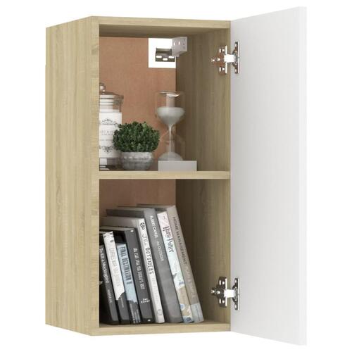 Tv-bord 30,5x30x60 cm konstrueret træ hvid og sonoma-eg