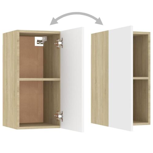Tv-bord 30,5x30x60 cm konstrueret træ hvid og sonoma-eg