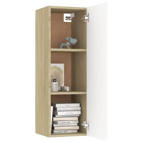 Tv-bord 30,5x30x90 cm konstrueret træ hvid og sonoma eg