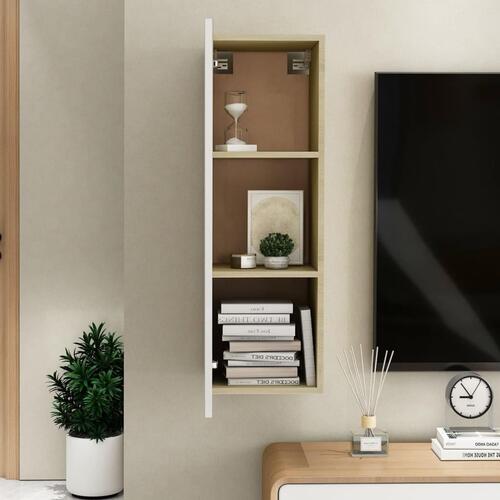 Tv-bord 30,5x30x90 cm konstrueret træ hvid og sonoma eg