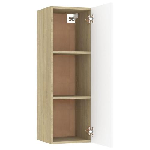 Tv-bord 30,5x30x90 cm konstrueret træ hvid og sonoma eg