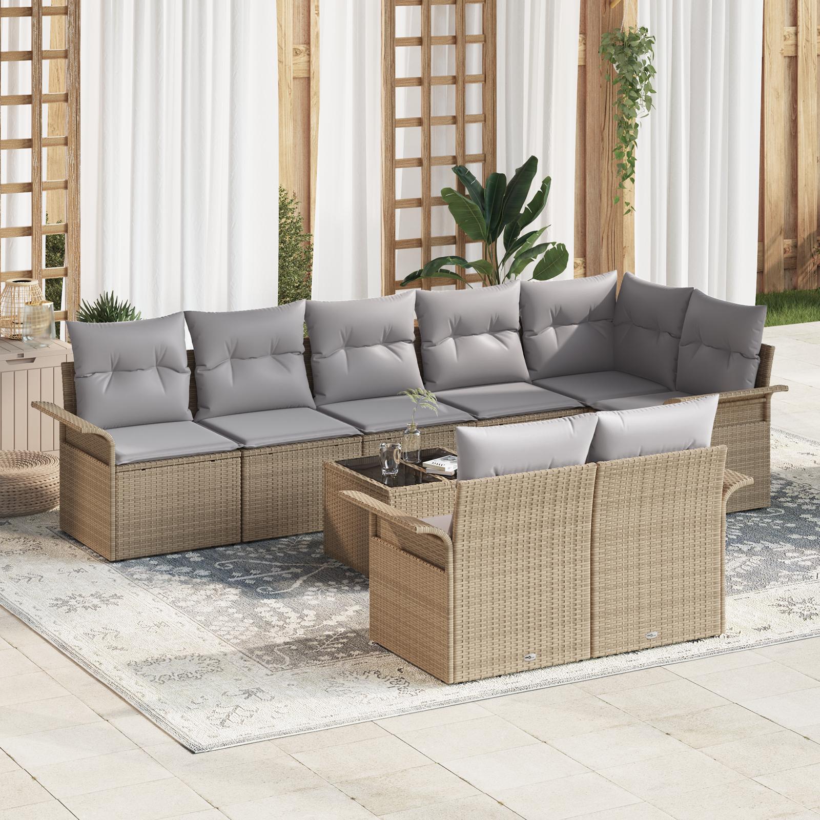 Havesofa Sæt med pude med opbevaring 9 stk Beige Poly rattan billede