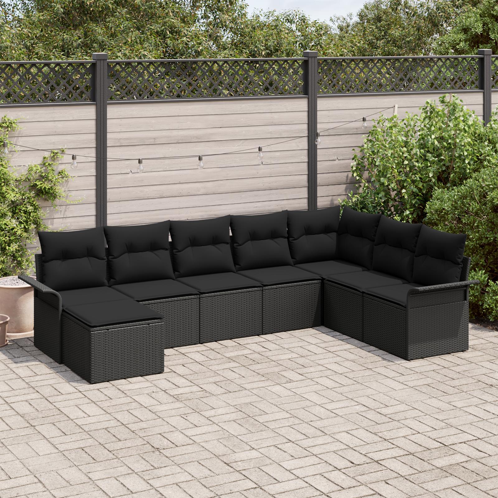 Havesofa Sæt med pude med opbevaring 8 stk Sort Poly rattan billede