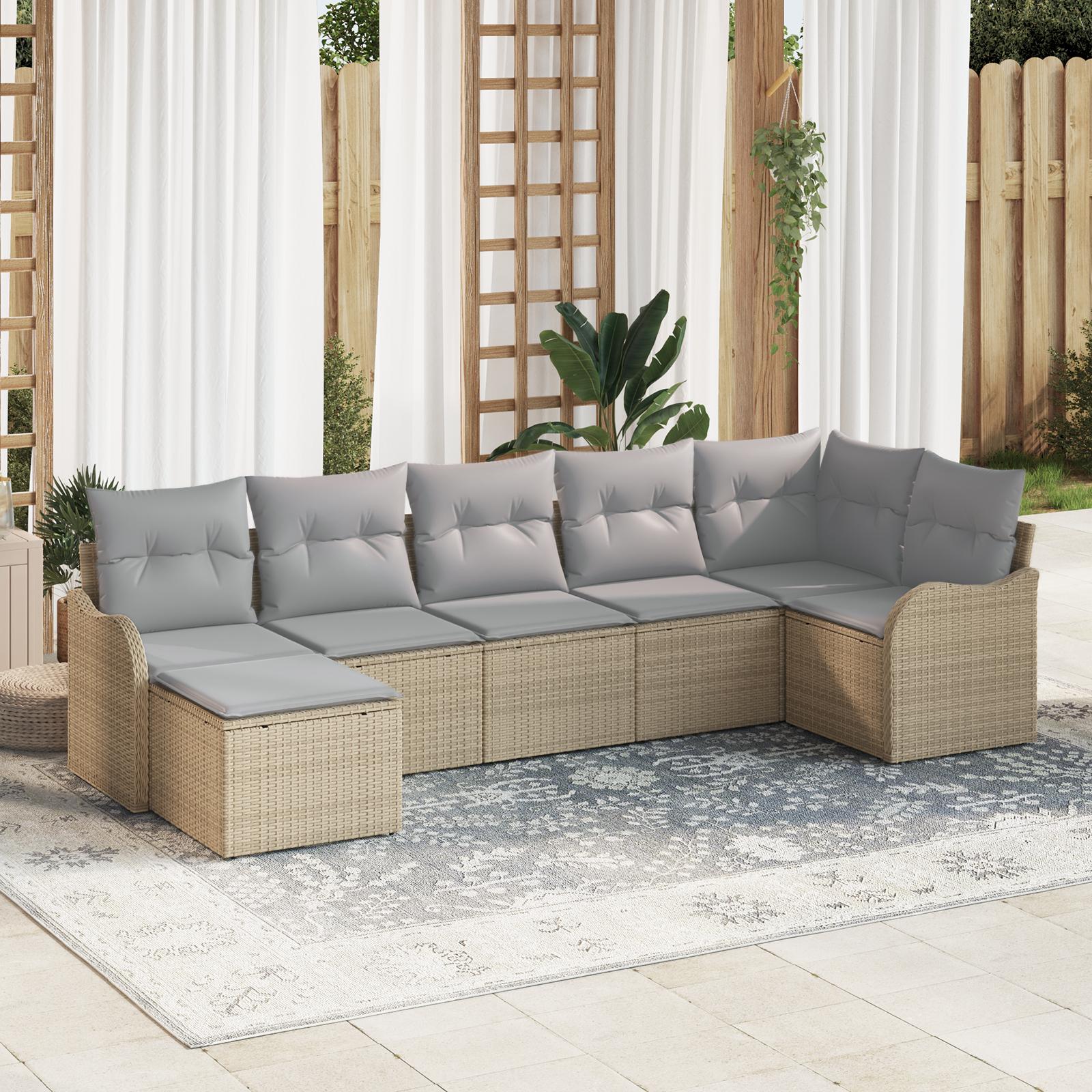 Modulært havesofasæt i poly rattan - 7 pladser, beige/lysegrå billede