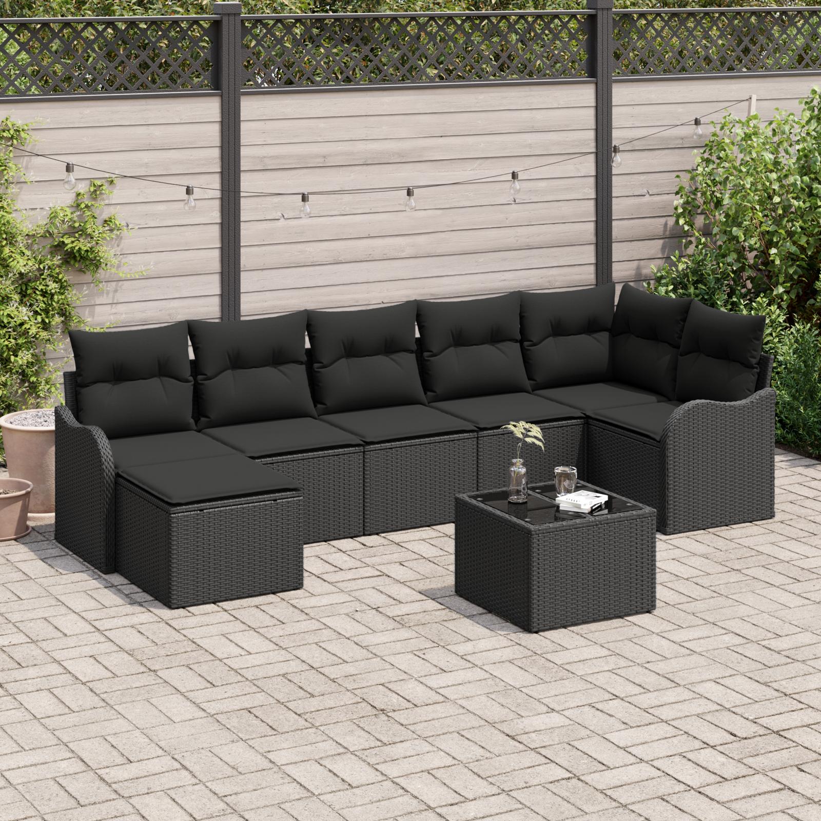 Havesofa Sæt med pude 8 stk Sort Poly rattan billede