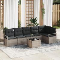6 Delers Have Sofa Sæt med Puder Sort Poly Rattan, 2-personers Have Sofa med Opbevaring & Puder Grå Poly Rattan