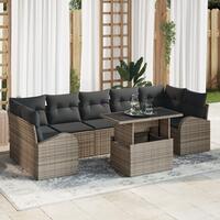 8 Stykker Have Sofa Sæt med Puder Grå Poly Rattan, 2-personers Have Sofa med Opbevaring & Puder Grå Poly Rattan