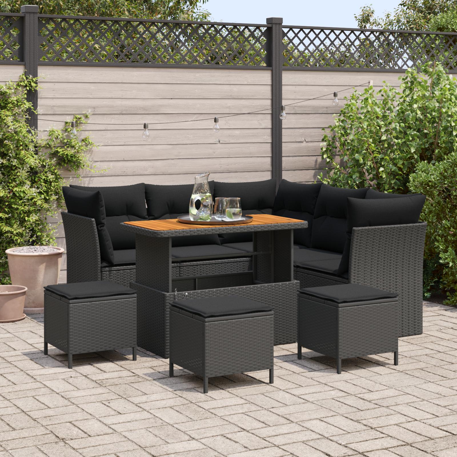 Havesofa Sæt med pude 9 stk Sort 110 x 55 x 71 cm billede