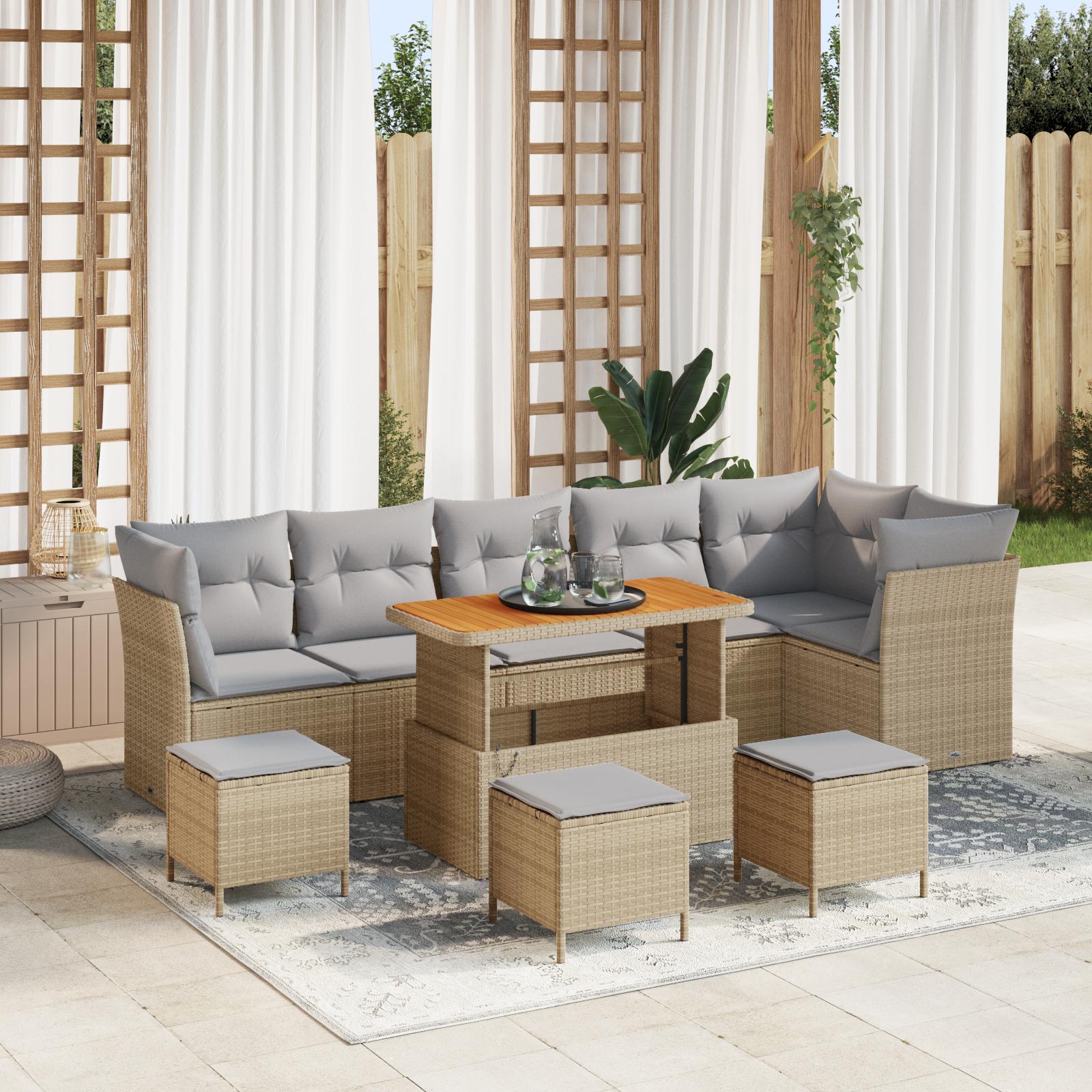 Havesofa Sæt med pude 10 stk beige og lysegrå 110 x 55 x 71 cm billede