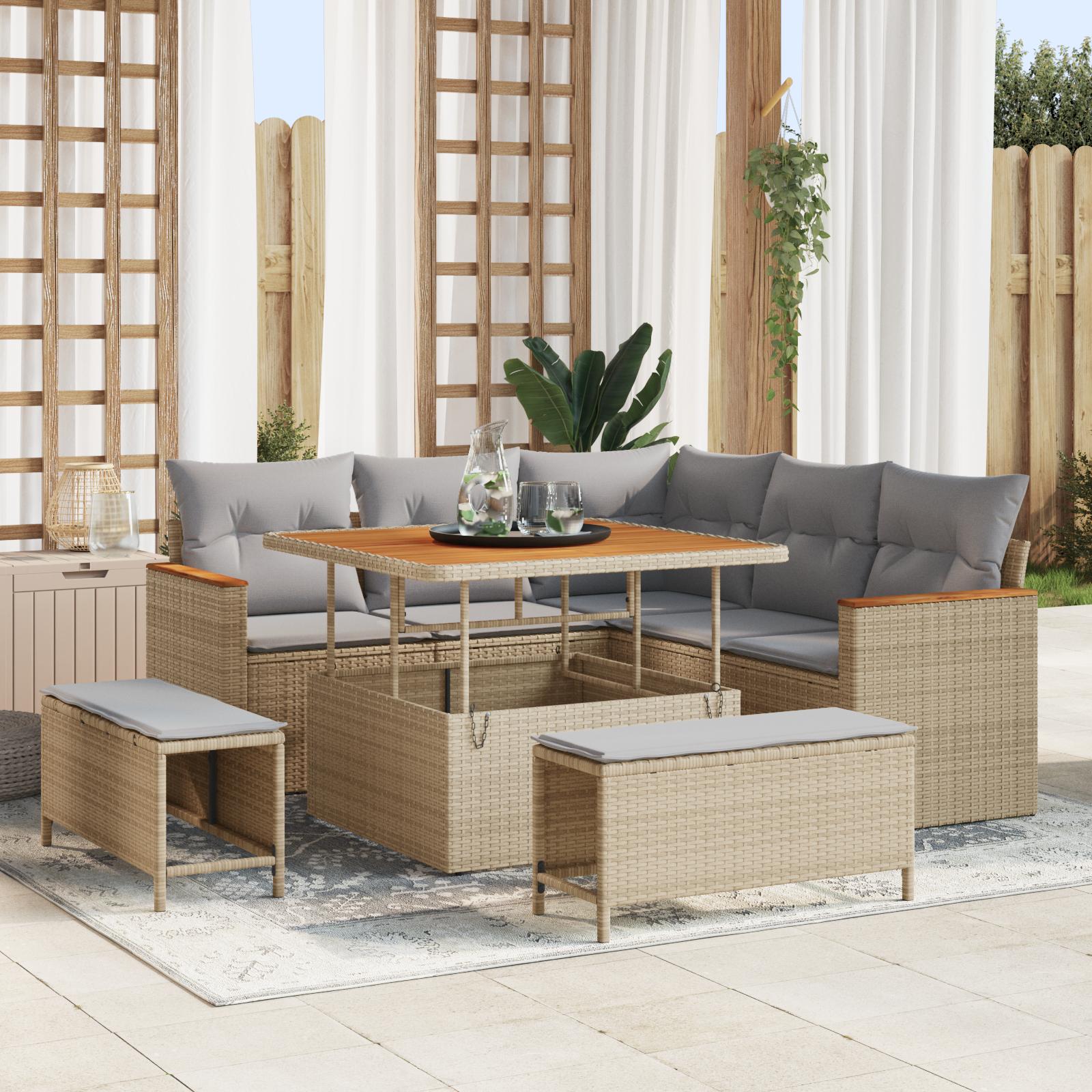 Havesofa Sæt med pude med opbevaring Beige Poly rattan billede