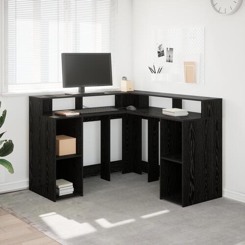 Skrivebord Sort Egetræ 130x130x91 cm Konstrueret Træ