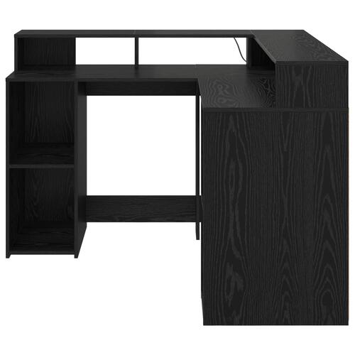 Skrivebord Sort Egetræ 130x130x91 cm Konstrueret Træ