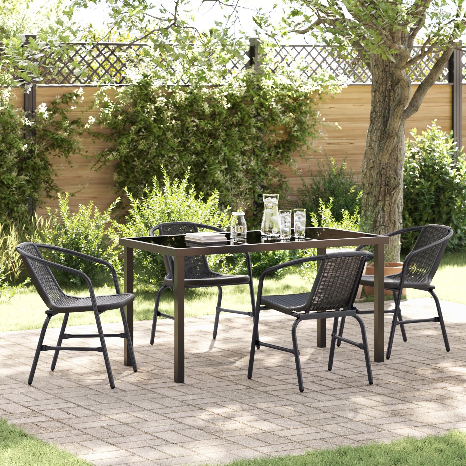 5-delt have spisestel sort poly rattan