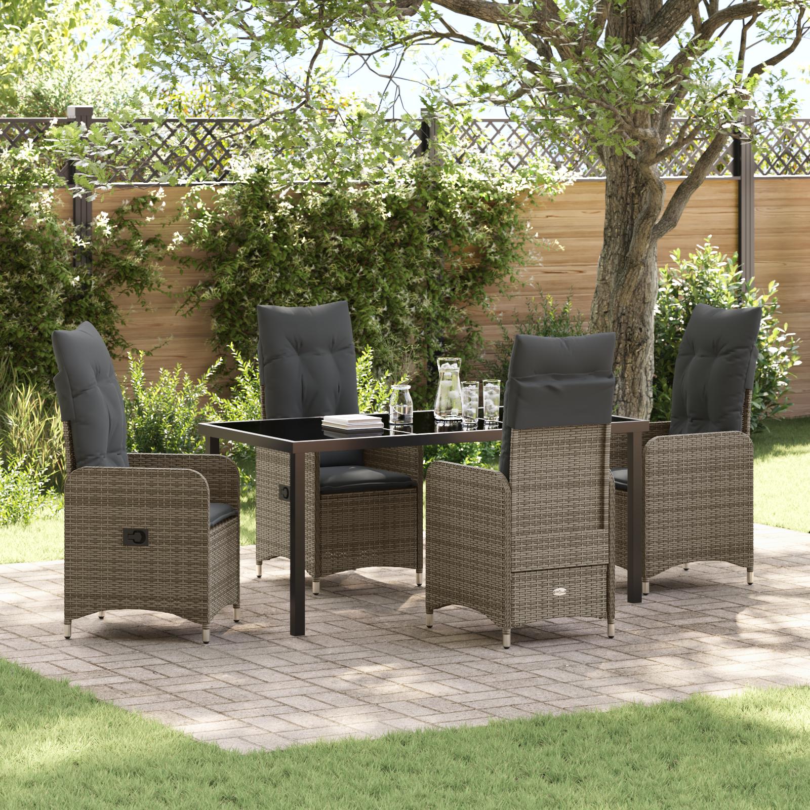 5 Piece Garden Dining Set with Cushions Grey Poly Rattan