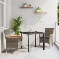 3-delt havemøbel sæt med puder grå poly rattan, Havemøbel Bord Sort 80x80x73 cm Tempered Glas