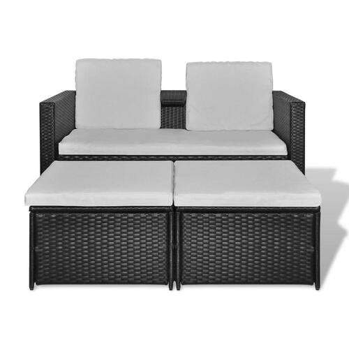 Haveloungesæt 4 dele med hynder polyrattan sort